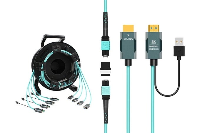 4-in-1 Detachable Armored 8K HDMI 2.1 Pure Fiber Optic Extension Cable Drum