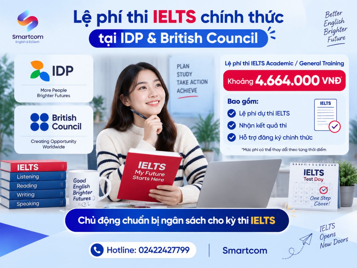 Le phi thi IELTS chinh thuc tai IDP va British Council