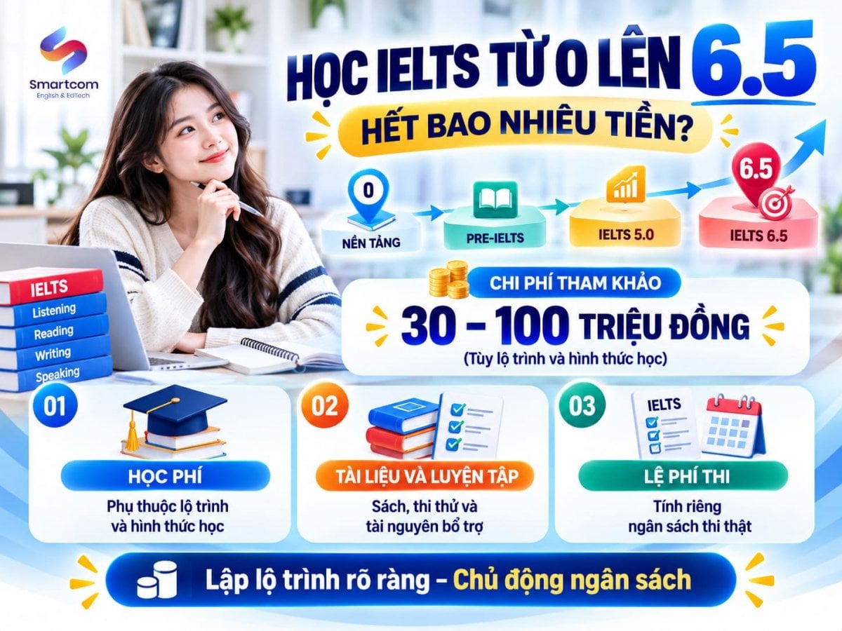 hoc ielts tu 0 len 6.5 het bao nhieu tien